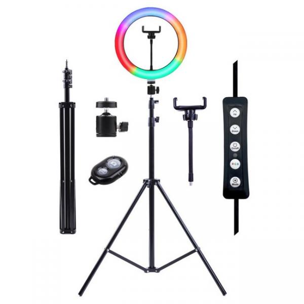 Кольцевая лампа RGB LED WH с пультом и штативом, 35 см
