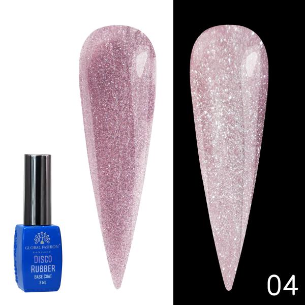 Каучуковая светоотражающая база Global Fashion (Глобал Фэшн) Disco Opal 04, 8 мл