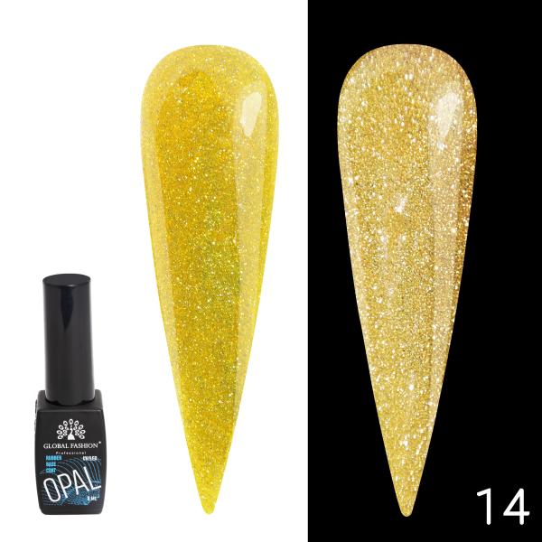 Каучуковая светоотражающая база Global Fashion (Глобал Фэшн) Disco Opal 14, 8 мл