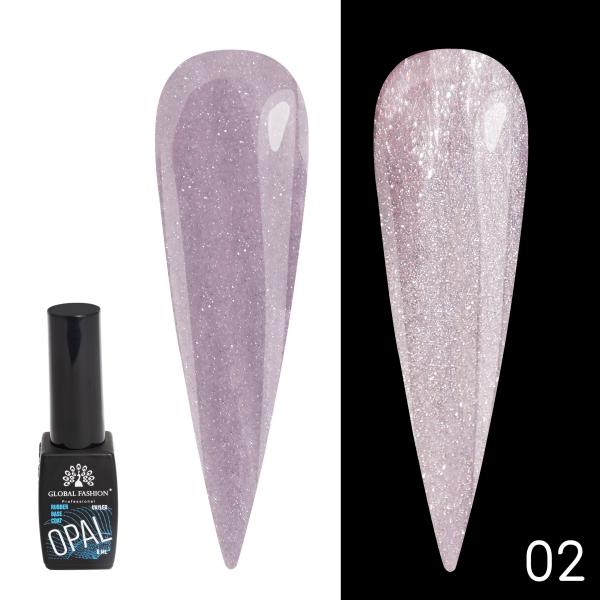 Каучуковая светоотражающая база Global Fashion (Глобал Фэшн) Disco Opal 02, 8 мл