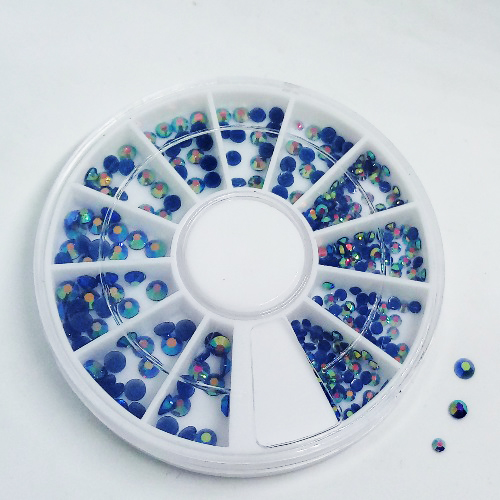 Стразы в карусельке, синие, пластик, голография