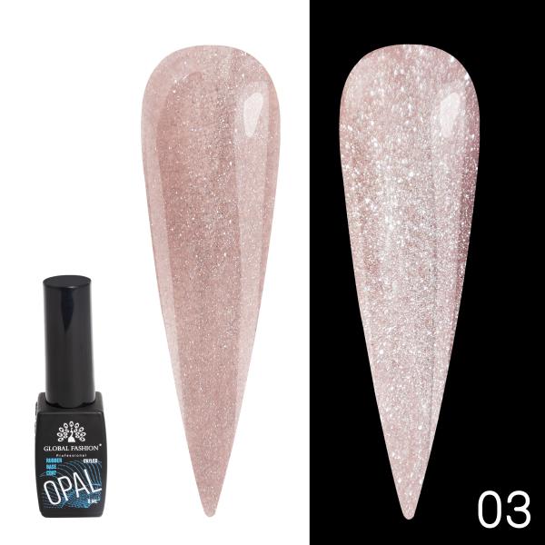 Каучуковая светоотражающая база Global Fashion (Глобал Фэшн) Disco Opal 03, 8 мл