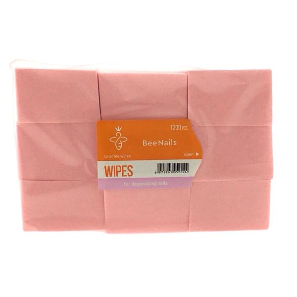 Безворсовые салфетки Bee Nails 1000 шт, розовые
