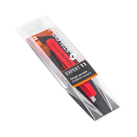 Staleks (Сталекс) Пинцет для бровей EXPERT 11 TYPE 3 (широкие скошенные кромки, красный), TE-11/3r