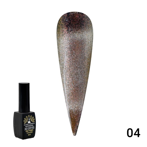 Гель-лак Global Fashion (Глобал Фэшн) кошачий глаз 24D Wild 004, 8 мл
