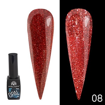 Каучуковая светоотражающая база Global Fashion (Глобал Фэшн) Disco Opal 08, 8 мл