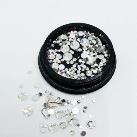 Стразы для ногтей в чёрной баночке MIX009