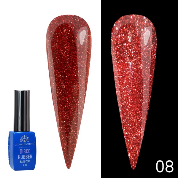 Каучуковая светоотражающая база Global Fashion (Глобал Фэшн) Disco Opal 08, 8 мл