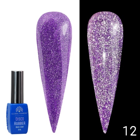 Каучуковая светоотражающая база Global Fashion (Глобал Фэшн) Disco Opal 12, 8 мл